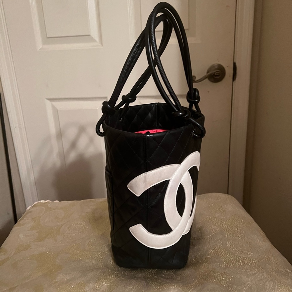 CHANEL Quilted Cambon Ligne CC Hand Tote Bag Black Calfskin